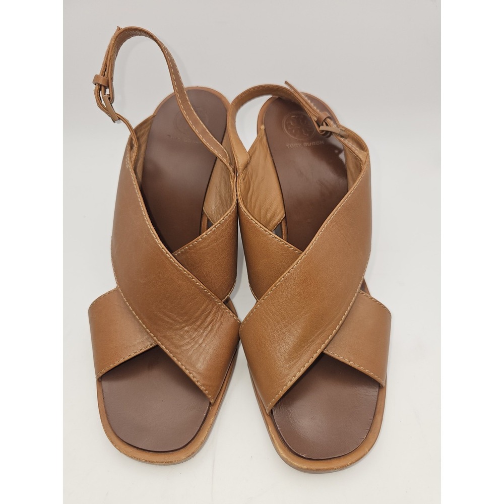 Tory Burch Women's Tan Buttery Soft Leather Wedge Sandals Size 9M Summer Vibes